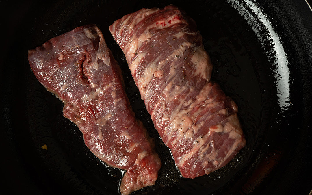 a pic of skirt-steak for Bistec a lo pobre, recipe made by Chef Brandon Castillo from Chewinghppiness.com