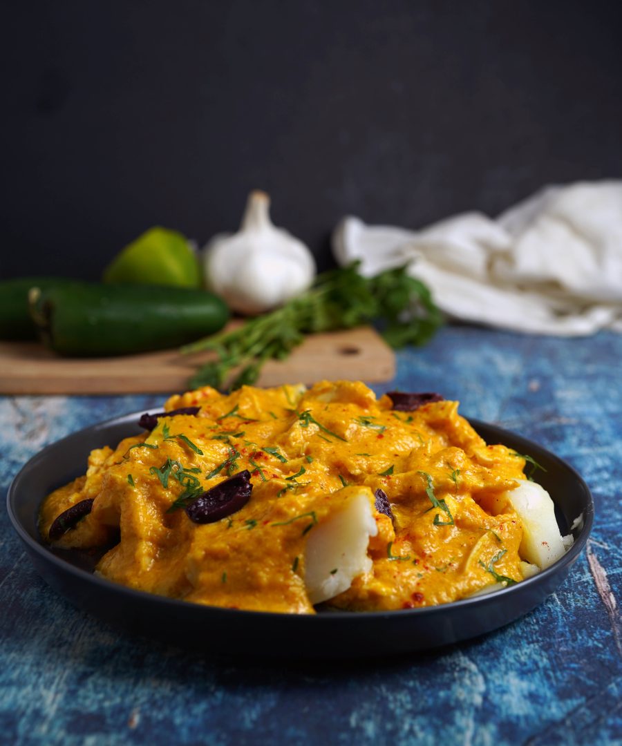 yellow creamy sauce, looks like the main finished dish photo