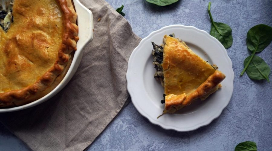 Pastel de Acelga baked - golden Peruvian swiss chard pie with egg wash crust