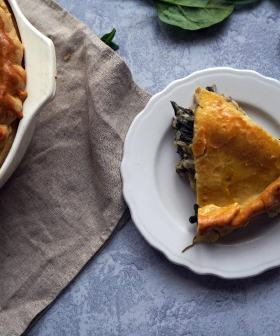 Pastel de Acelga baked - golden Peruvian swiss chard pie with egg wash crust