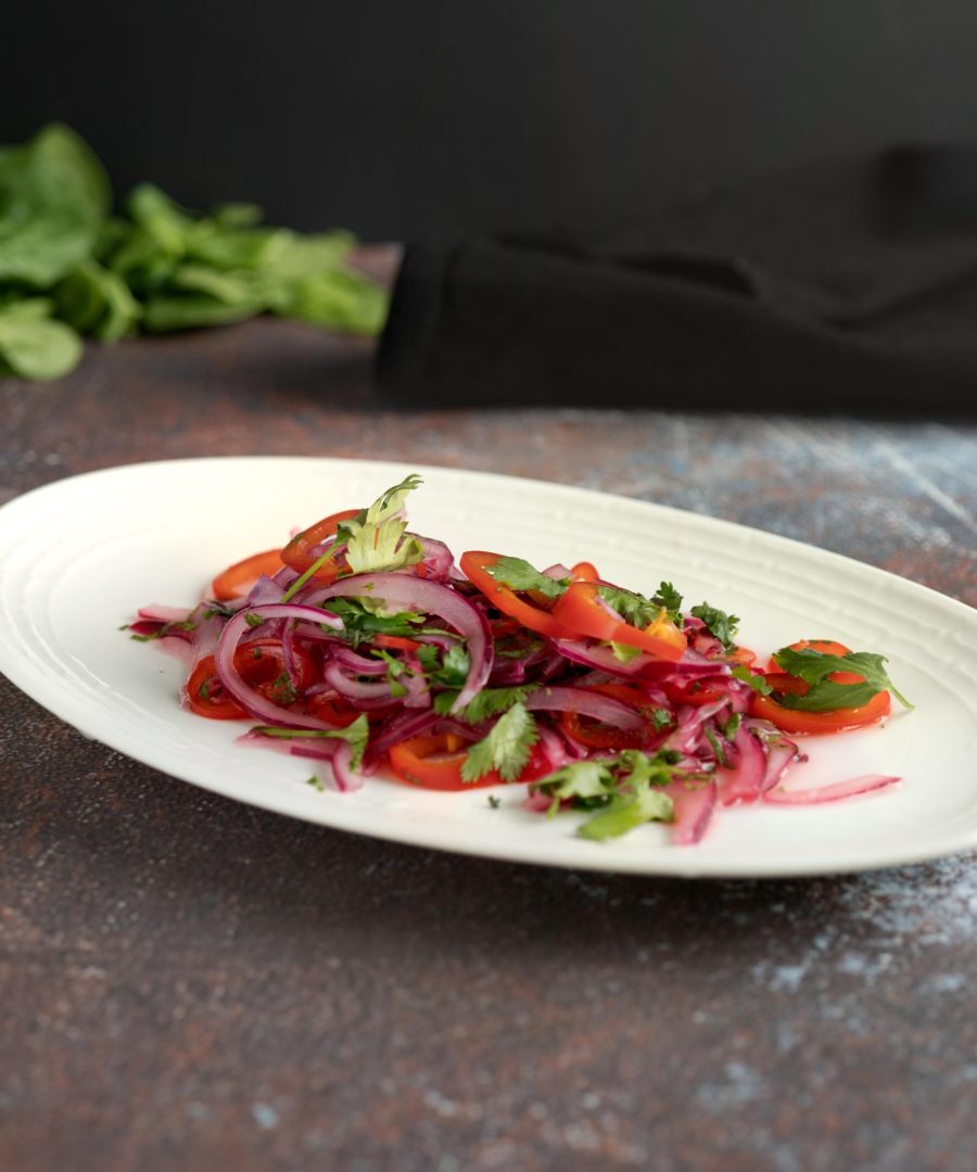 Peruvian salsa criolla with red onion, ají limo, and cilantro