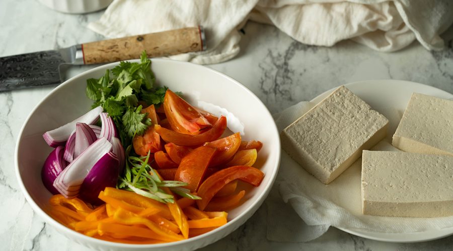 a pic of ingredients for a veggie lomo saltado