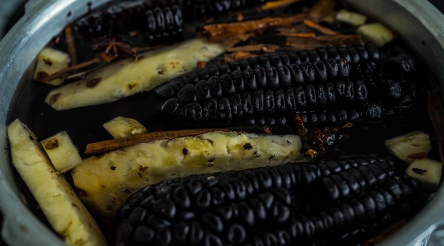 ingredients on a pot for a mazamorra morada